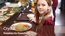  Presentation with school cafeteria - Cool new PPT theme with receiving food in school cafeteria backdrop and a tawny brown colored foreground