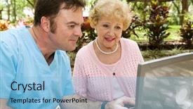  Presentation with nursing - Colorful slide set enhanced with receiving help on the computer backdrop and a light blue colored foreground