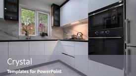  Presentation with kitchen - PPT theme consisting of recently-renovated-kitchen-with-sleek background and a gray colored foreground
