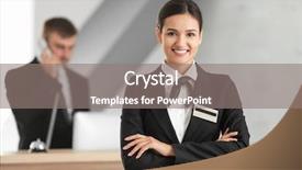  Presentation with receptionist - Amazing presentation theme having reception - female hotel receptionist at workplace backdrop and a gray colored foreground
