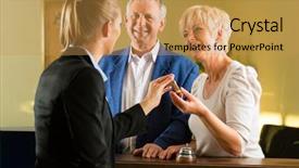  Presentation with hotel key - Audience pleasing PPT theme consisting of reception - guests check backdrop and a yellow colored foreground