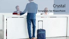  Presentation with receptionist - Amazing PPT layouts having reception - kind female receptionist wish welcome backdrop and a light blue colored foreground