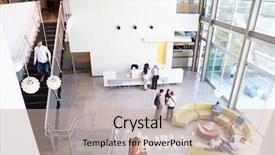  Presentation with area - Beautiful slide deck featuring reception area of modern office backdrop and a soft green colored foreground