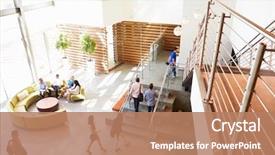  Presentation with modern building - Colorful slide set enhanced with reception area of modern office backdrop and a coral colored foreground