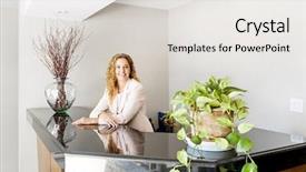  Presentation with receptionist - Cool new presentation design with reception counter in office backdrop and a light gray colored foreground