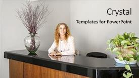  Presentation with receptionist - Cool new presentation theme with reception counter in office backdrop and a light gray colored foreground