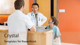  Presentation with nurse - Amazing presentation design having clinical area nursing - nurse looking at doctor talking backdrop and a coral colored foreground