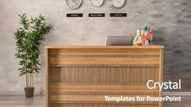  Presentation with hotel - Beautiful PPT theme featuring reception desk in hotel backdrop and a coral colored foreground