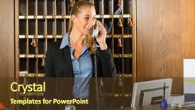  Presentation with hospitality hotel reception female receptionist - Amazing slide deck having visiting - medical - old people backdrop and a violet colored foreground.