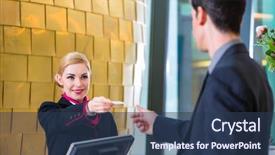  Presentation with front office hotel - Colorful presentation theme enhanced with reception or front office backdrop and a ocean colored foreground