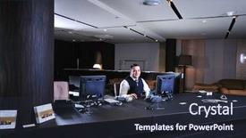  Presentation with man power service - PPT theme featuring reception service man hotel indoor background and a  colored foreground
