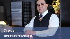  Presentation with man power service - PPT theme having reception service man hotel indoor background and a ocean colored foreground