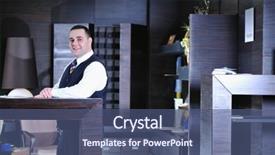  Presentation with man power service - Audience pleasing slides consisting of reception service man hotel indoor backdrop and a  colored foreground