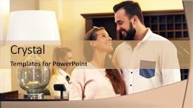  Presentation with hospitality hotel reception female receptionist - PPT layouts with receptionist at counter in hotel background and a coral colored foreground