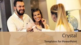  Presentation with receptionist - Audience pleasing PPT layouts consisting of receptionist at counter in hotel backdrop and a coral colored foreground