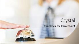  Presentation with receptionist - Amazing slide deck having receptionist-at-hotel-front-desk backdrop and a sky blue colored foreground