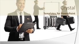  Presentation with receptionist - Presentation design enhanced with receptionist-holding-a-clipboard background and a soft green colored foreground