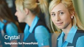  Presentation with help desk - Slide set consisting of receptionist or support help desk background and a teal colored foreground