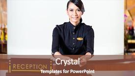  Presentation with hospitality hotel reception female receptionist - Beautiful presentation theme featuring receptionist passing keycard in hotel backdrop and a tawny brown colored foreground