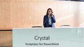  Presentation with receptionist - Beautiful slide deck featuring receptionist talking on telephone backdrop and a soft green colored foreground