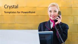  Presentation with receptionist - Slide set featuring receptionist with phone on front background and a yellow colored foreground
