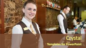  Presentation with receptionist - Presentation theme featuring receptionist worker standing at hotel background and a tawny brown colored foreground