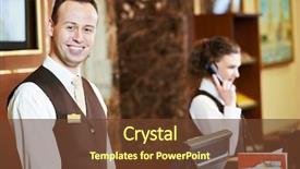 Presentation with receptionist - Presentation enhanced with receptionist worker standing at hotel background and a tawny brown colored foreground