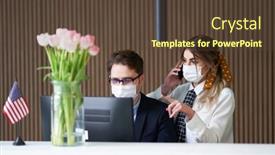  Presentation with receptionist - Presentation theme with receptionist-working-in-a-hotel background and a tawny brown colored foreground