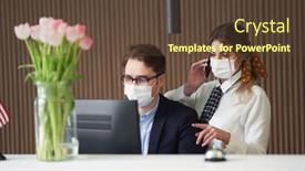  Presentation with receptionist - PPT theme featuring receptionist-working-in-a-hotel background and a tawny brown colored foreground