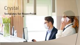  Presentation with receptionist - Cool new PPT layouts with receptionist-working-in-a-hotel backdrop and a lemonade colored foreground