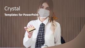  Presentation with receptionist - Audience pleasing slide set consisting of receptionist-working-in-a-hotel backdrop and a tawny brown colored foreground