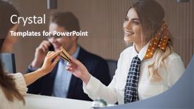  Presentation with receptionist - Audience pleasing slide set consisting of receptionist-working-in-a-hotel backdrop and a tawny brown colored foreground