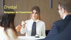  Presentation with receptionist - Beautiful slide set featuring receptionist-working-in-a-hotel backdrop and a violet colored foreground