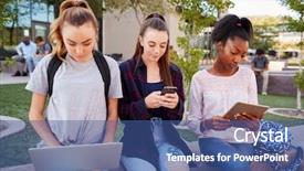  Presentation with high school students - Cool new slides with recession - female high school students using backdrop and a ocean colored foreground