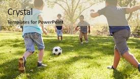  Presentation with football - Audience pleasing slides consisting of recession - four young schoolboys playing football backdrop and a lemonade colored foreground