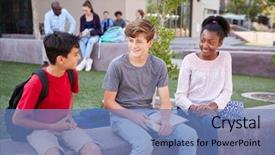  Presentation with high school students - Beautiful slides featuring recession - group of high school students backdrop and a teal colored foreground