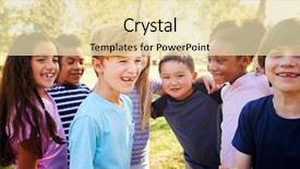  Presentation with school trip - Slide deck having recession - multi-ethnic group of schoolchildren background and a lemonade colored foreground