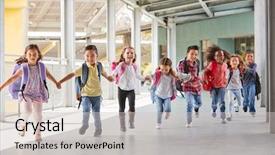  Presentation with maths for school kids - Cool new PPT layouts with recession - primary school kids run holding backdrop and a light gray colored foreground