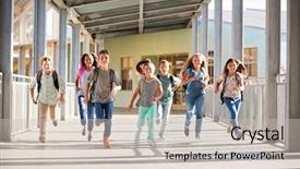  Presentation with school kids - Audience pleasing PPT layouts consisting of recession - school kids running in elementary backdrop and a soft green colored foreground