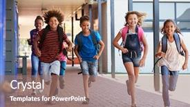  Presentation with school kids - PPT theme with recession - school kids running in elementary background and a coral colored foreground