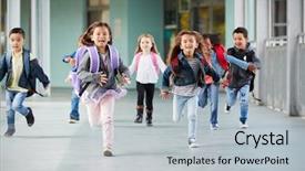  Presentation with school kids - Theme having recession - young school kids running background and a light gray colored foreground