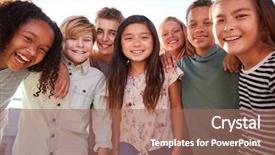  Presentation with kids in school - Amazing PPT layouts having recession time - school kids hanging backdrop and a coral colored foreground