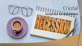  Presentation with economics - Slide set having recession word in letterpress wood background and a light blue colored foreground