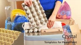  Presentation with waste - Cool new slide set with woman sorting waste close-up backdrop and a coral colored foreground