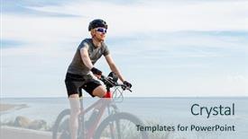  Presentation with biking - PPT theme with cyclist country road - young man biking at seaside background and a sky blue colored foreground