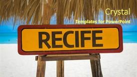  Presentation with beach - Amazing slide set having recife-sign-with-beach-background backdrop and a tawny brown colored foreground