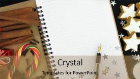  Presentation with note book - Slides featuring recipe card - christmas note book background and a coral colored foreground
