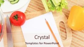  Presentation with recipe card - Audience pleasing PPT layouts consisting of recipe card - fresh food and vegetables backdrop and a  colored foreground