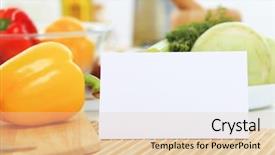  Presentation with recipe card - Colorful presentation design enhanced with recipe card - fresh food and vegetables backdrop and a lemonade colored foreground