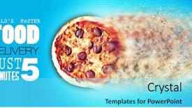  Presentation with food delivery - PPT theme featuring recipe flying in the air background and a arctic colored foreground
